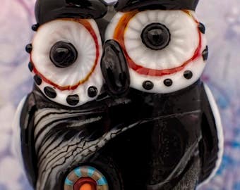 Squiggy.... lampwork owl bead, sra