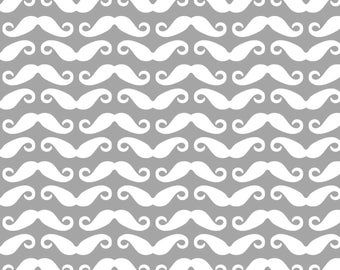Gray + White Mustache Fabric - Mustache All Over- Grey By Newmomdesigns - Gray Baby Boy Mustache Cotton Fabric By The Yard With Spoonflower