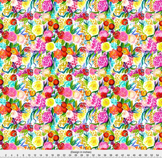 Watercolor Floral Fabric Neon Summer Floral By Theartwerks