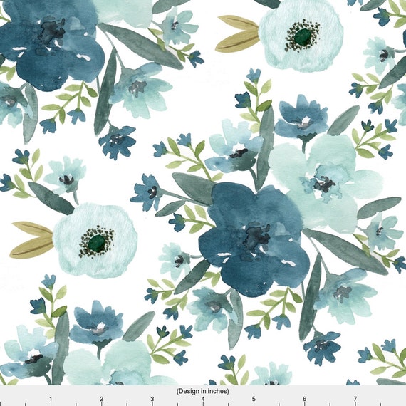 Blue Watercolor Flower Fabric The Blues By Bluebirdcoop