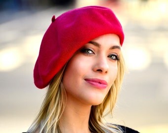 Red Beret Hat French Beret Wool Hat Beanie Women's Gift 1940s Fashion Slouchy Hat Warm Hat Yellow White Red Brown Gray Black Camel Pink