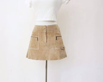 Suede Mini Skirt Vintage Suede Skirt Beige Suede Skirt Mod Suede Skirt Boho Suede Skirt Vintage Mini Skirt Boho Suede Mini 90s Skirt xs