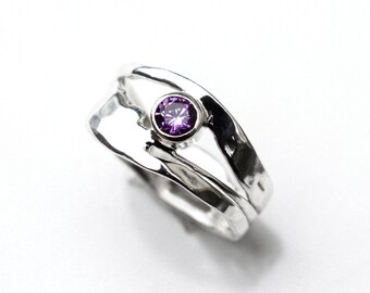 Amethyst Sterling Silver Ring, Silver Amethyst Ring, Organic Design Ring, Gift for her, February Birthstone Ring, Silver Stackable Ring
