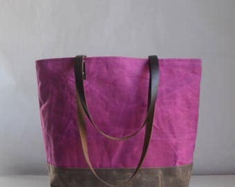 Sangria Waxed Canvas Tote Bag with Leather Straps - Ready to Ship