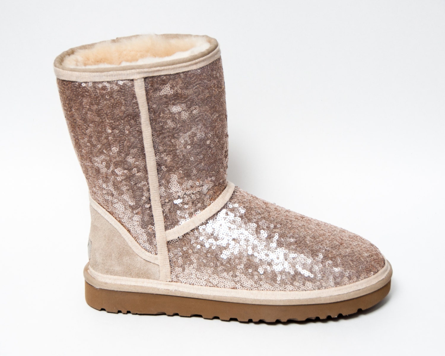 Sequin Champagne Gold Ugg Classic Short Fuzzy Custom Boots