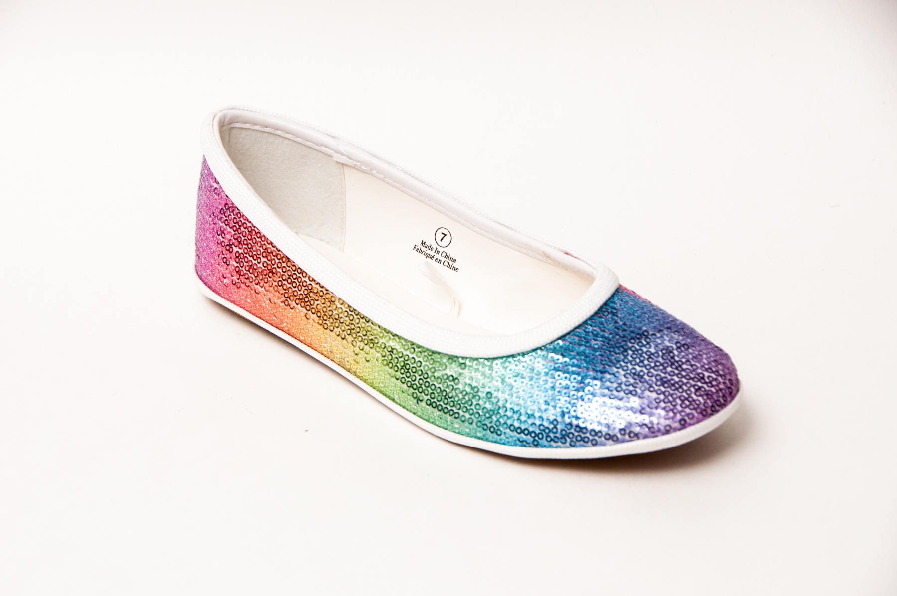 Sequin Rainbow Patterned Ballet Flats Slippers Casual Dress