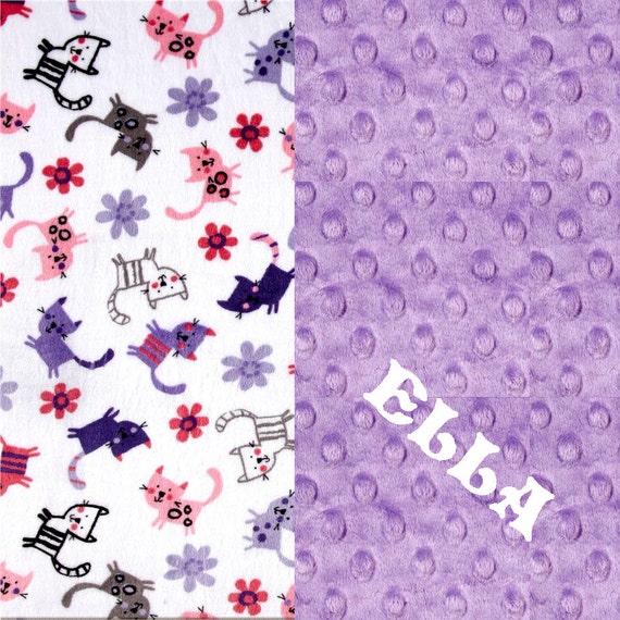 Minky Baby Blanket Girl, // Pink Gray Purple Cats Personalized Baby Blanket // Stroller Blanket // Lilac Baby Blanket // Name Baby Blanket