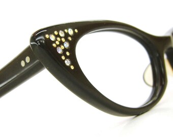 Vintage Satin Brown Cat Eye Glasses Eyeglasses Sunglasses Atomic Frame NOS