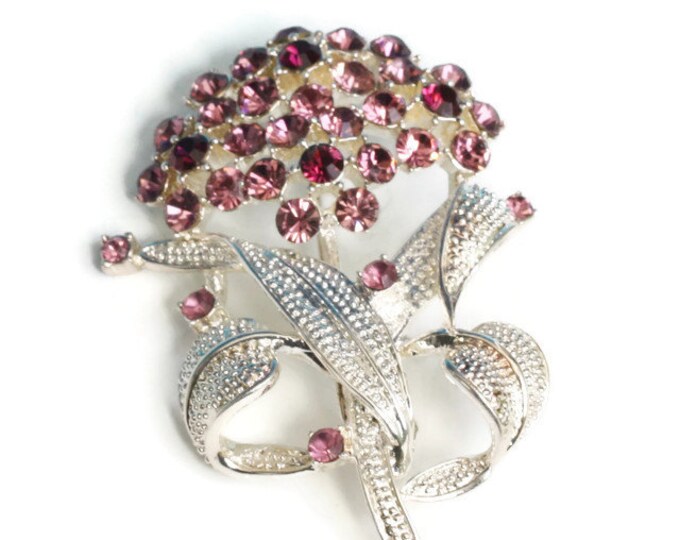 Lavender and Purple Rhinestone Brooch Pin Floral Design Vintage