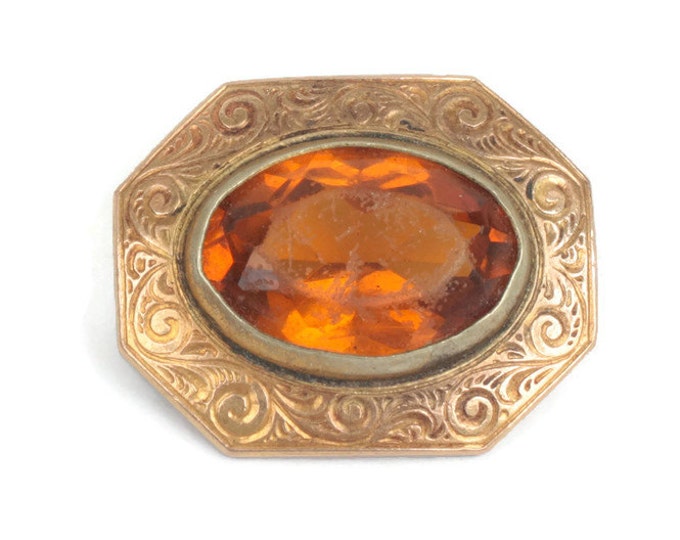 Victorian Topaz Glass Collar Pin Chased Design Smaller