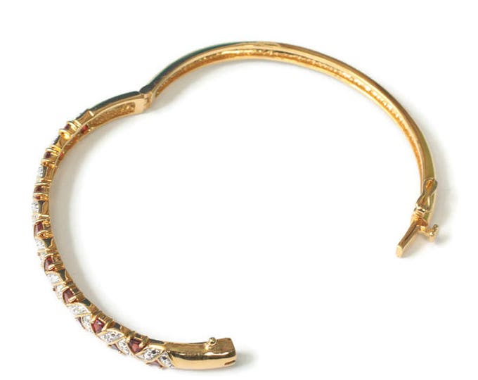 Garnet Bangle Bracelet Hinged Gold Tone Silver Tone Smaller Wrist Vintage