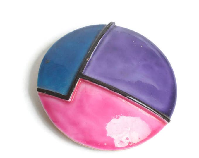 Sandor Enameled Color Block Brooch Purple Pink Turquoise Mod Mondrian Style