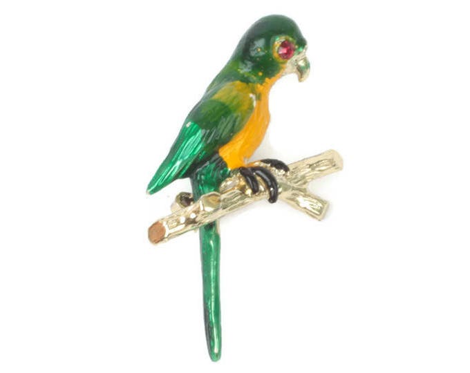 Enameled Parrot Pin Brooch Figural Tropical Bird Vintage