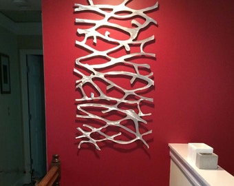 Metal Wall Art Sculpture Abstract Wall Sculpture Metallic Home Decor Aluminum 48 x 26