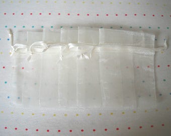 Small Ivory Drawstring Organza Bags, 3x4, Gift Bags (12)