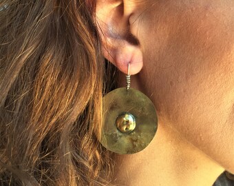 Silver Earrings, Copper Earrings, Brass Earrings, Dangle Earrings, Mixed Metal Earrings, Round Earrings