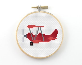Red airplane Cross Stitch pattern, airplane pattern, counted cross stitch, airplane pdf pattern, modern cross stitch, plane cross stitch