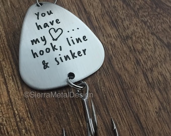 Fishing Lure Boyfriend Gift Valentines's Day Hook, Line and Sinker Fishing LureMens Gift Engraved Fishing Lure For Him Husband Gift
