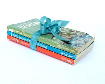 Flowers, Birds, Trees Golden Guide Books Trio Book Stack Bookshelf Ornithology Botany Dendrology, Botanical Book, Homeschooling Books