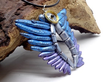 Mechanical Jewelry, Victorian Jewelry, Wings Necklace, Polymer Clay Wings, Steampunk Necklace, Clay Wings, Steampunk Jewelry, Victorian Gift