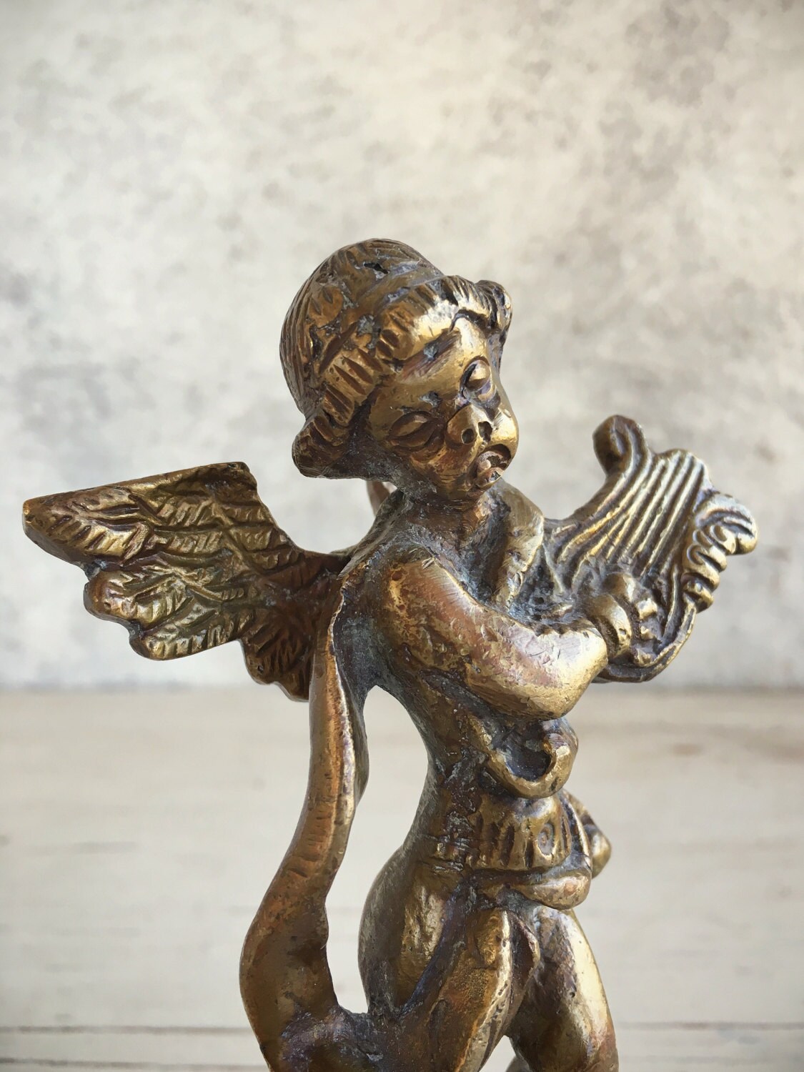 Vintage Brass Figurine Cherub Statue, Victorian Decor, Brass Decor