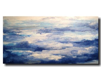 Large abstract painting - Oil painting - blue - 24 X 48 Inches-by JMJartstudio-Taking A Stand -Wall art -