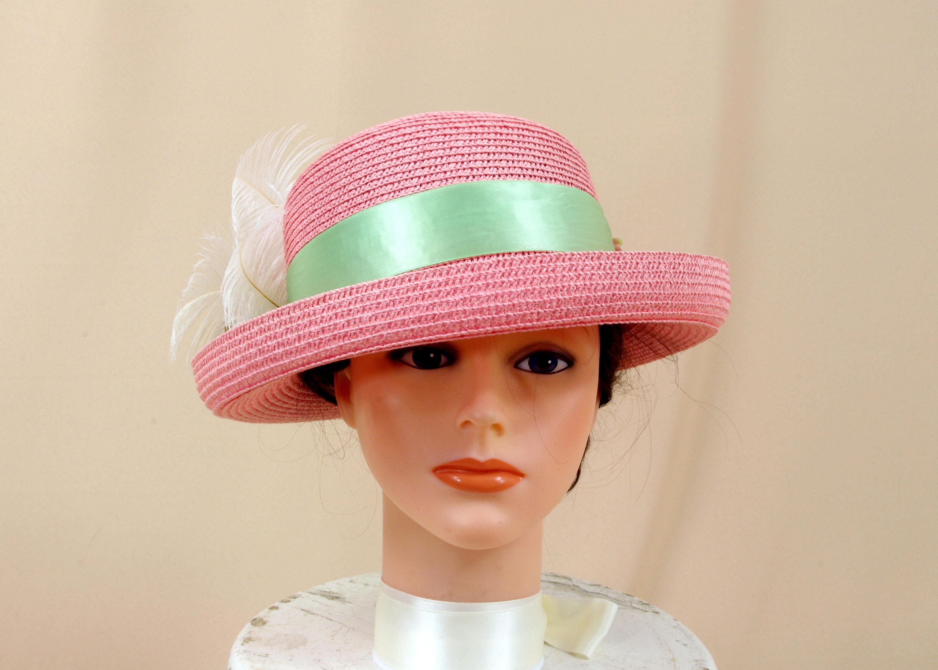 Pink Hat Pink Straw Hat Sun Hat Summer Hat Pink Derby