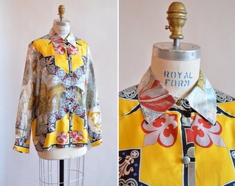 SALE / Vintage MOSCHINO couture silk novelty blouse