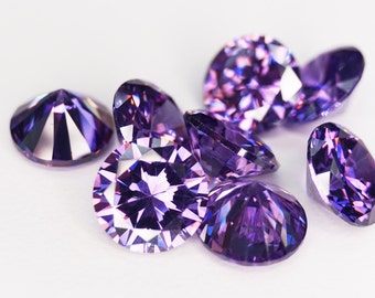 Round Faceted Amethyst (Purple) Cubic Zirconia (10 Piece parcels)