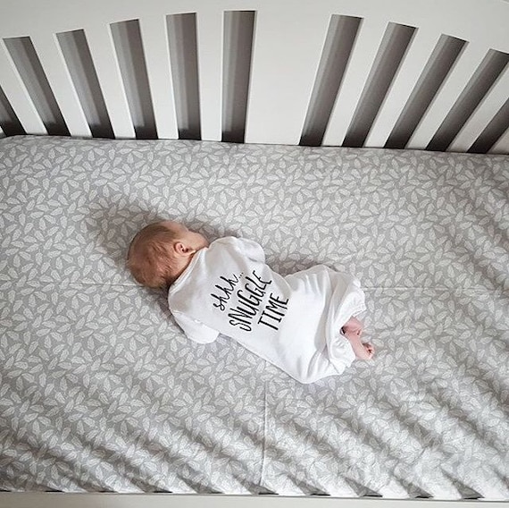 Neutral Baby Bedding Feather Fitted Crib Sheets / Grey