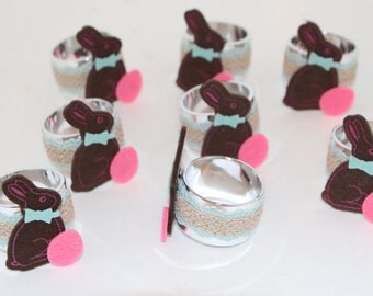 Chocolate Bunny Napkin Rings Set of 8