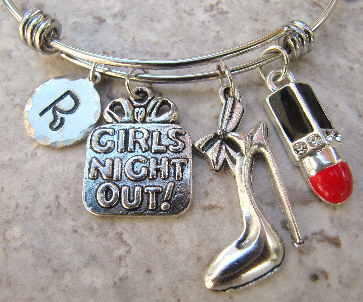 Girls Night Out Bracelet Girls Charm Bracelet Lipstick Charm