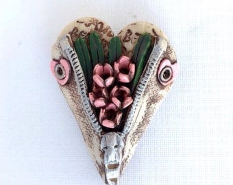 Unzipped Heart "Carrying Spring with me" brooch by Marie Segal 2010