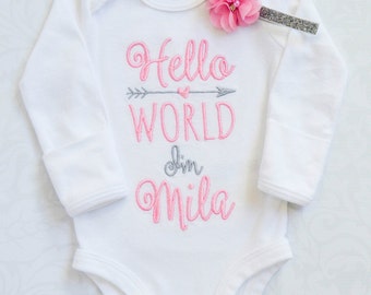 Newborn Girl Coming Home Outfit Baby Girl Coming Home Outfit Newborn Girl Clothes Baby Girl Outfit Baby Girl Clothes Hello World Outfit