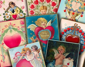 2.5x3.5 inch BE MY VALENTINE Digital Printable collage sheet for Tags Cards Paper Crafts Magnets...Cupids Hearts Whimsy