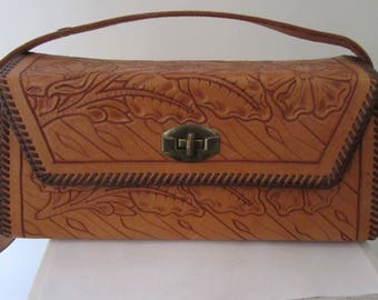Vintage 1950s Box Tooled Leather Purse