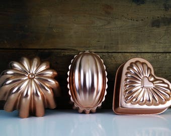 Fluted copper vintage jello molds - set of 3