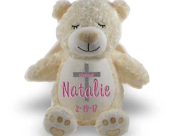 Personalized Stuffed animal, stuffed animal, 1 Day ship, personalized stuffie Baptism Bear, baptism gift