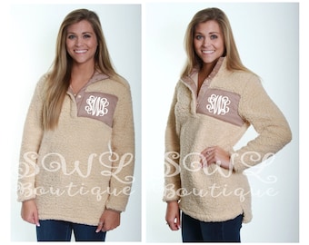 Ivory/Tan or Ivory/Ivory Sherpa Pullover - Monogrammed - Personalized Pullover - Fuzzy Jacket
