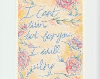 Blue Sky Blues Ryan Adams Lyrics A5 Print // Typography Small Print Pencil Drawing