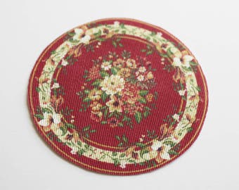 Dollhouse Miniature Round Red Floral Rug