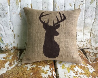 Deer Pillow Burlap Cotton Canvas Rustic Country DEER Throw Accent Custom Colors Available Home Deer Pillow Burlap Cotton Canvas Rustic Country DEER Throw Accent Custom Colors Available Home