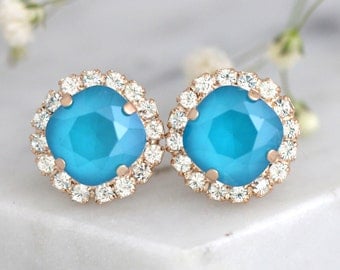 Blue Earrings, Bridal Blue Sky Earrings, Blue teal Crystal Swarovski Earrings, Bridesmaids Earrings, Sky Blue Earrings, Bridal Blue Earrings