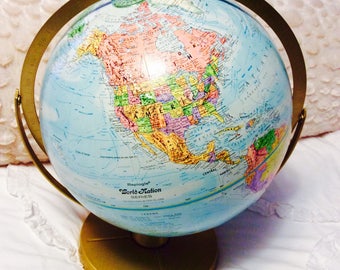 Vintage Replogle Globe World Nation Globe Double Axis 12" Raised Typography
