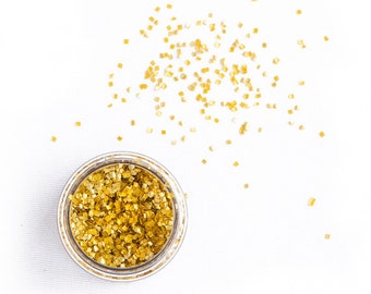 1oz (5g) Gold Squares, Metallic, Vegan, Gluten-Free, Edible Sprinkles, Squares