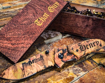 Camo Wedding Gift- Engraved Knife- Groomsmen Gift, Husband Gift, Rustic Wedding Favor, Boyfriend Gift, Pocket Knife, Personalized Knife