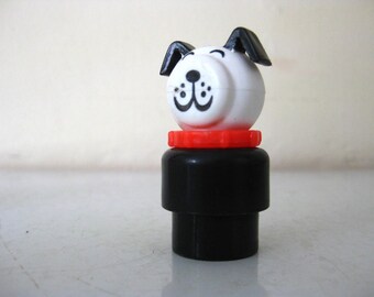 Vintage Fisher Price Little People / Play Family / Black Dog with Red Collar