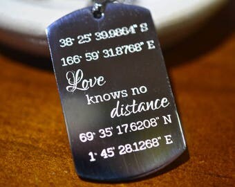Latitude Longitude Necklace, Custom Coordinates Dog Tag, Long Distance Boyfriend Girlfriend Gift, Personalized Stainless Steel Jewelry