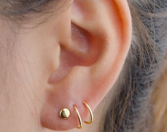 Double Piercing Hoop Earrings, Sterling Silver, Gold Plated, Spiral Earrings, Threader Hoops, Minimal Lunaijewelry, Gift for her, EAR149