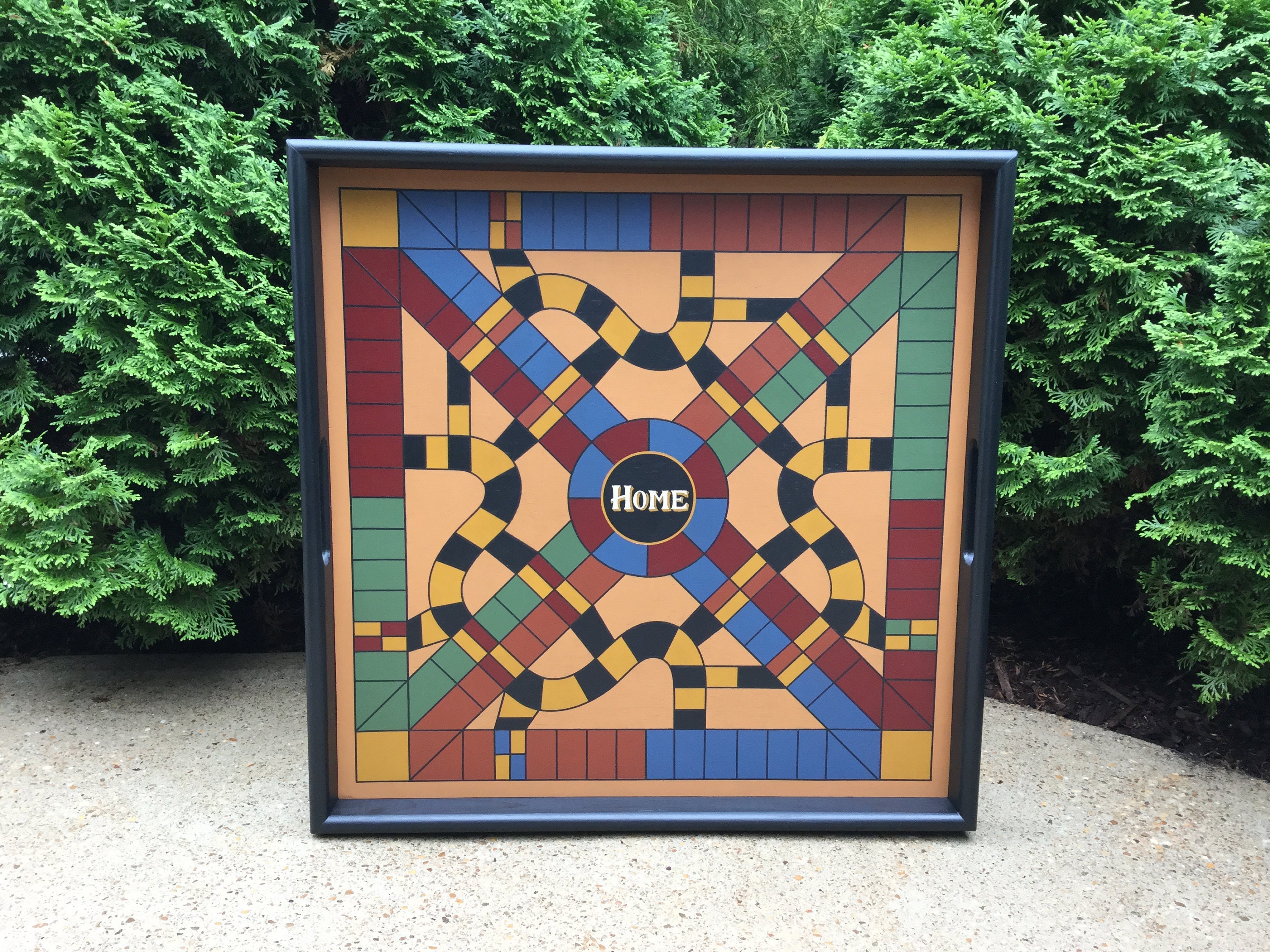 Parcheesi Game Board Tray Frame Wood Primitive Folk Art